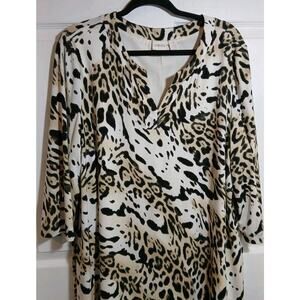 Chicos Size 4 20/22 Sheath Midi Dress Animal Print Brown Travel Comfort Classic